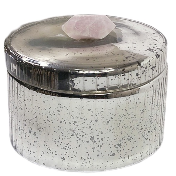 NEW Creative Co-Op 8” Round Mercury Glass Storage Container Pink Quartz Knob Lid - Picture 6 of 6